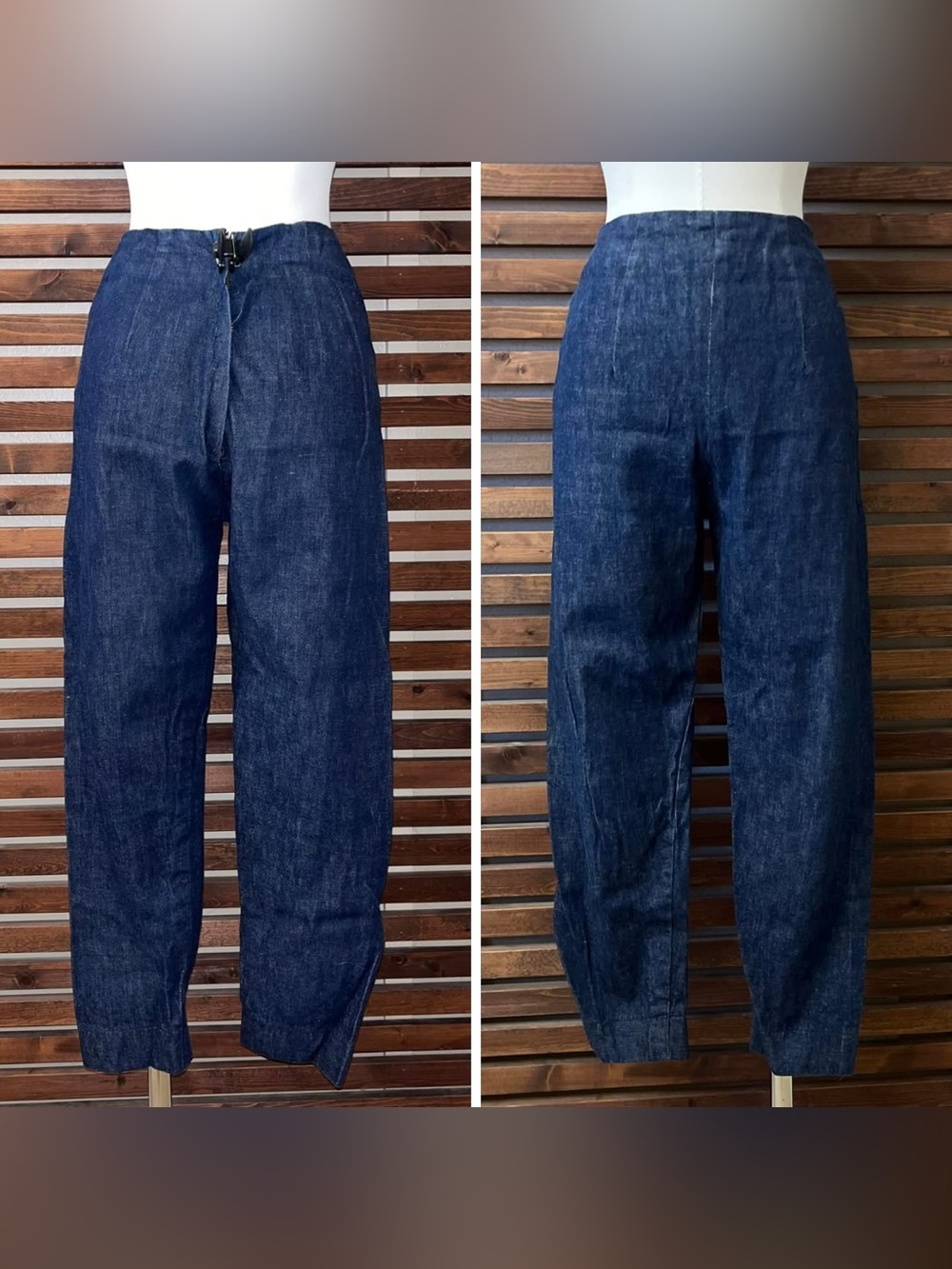 1950s 1960s Vintage Denim Blue High Waist Fitted Rockabilly Pinup VLV Jeans 24”